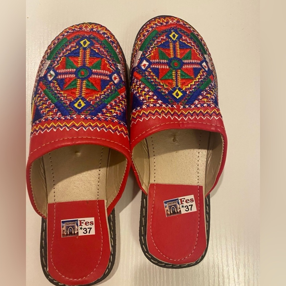Red Embroidered Moroccan Babbosh Shoes